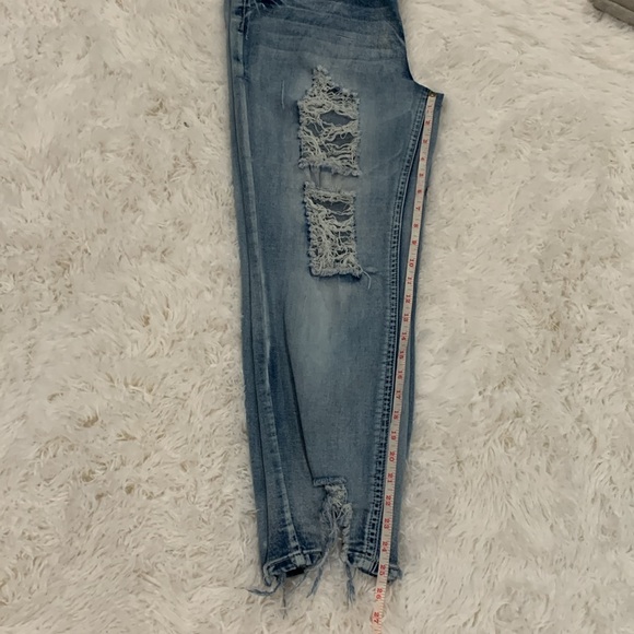 ELITE JEANS 13/14 Mid Rise Blue Denim Distressed Ankle Jeans - Picture 12 of 13